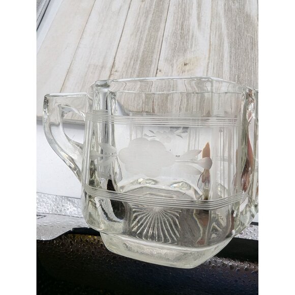Vintage Pressed Glass Sugar Dish Clear Etched Flowers - Picture 3 of 6
